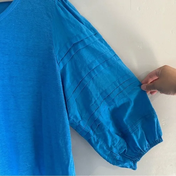 Chicos Plus Size Blue Linen Balloon Sleeve Blouse - Picture 2 of 5